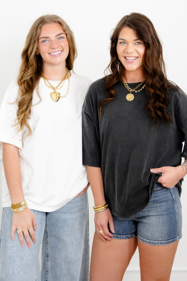 Solid Color Short Sleeve Crew Neck Top