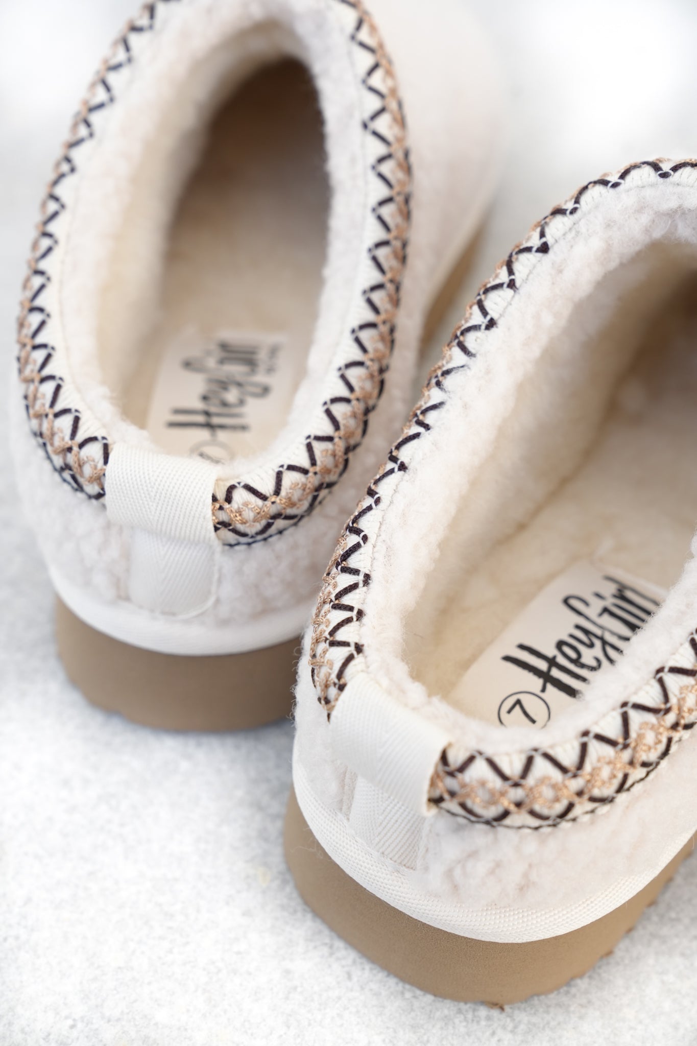 Corky's "Sleepy Head" Cozy Shearling Slip On Slippers with Embroidered Trim
