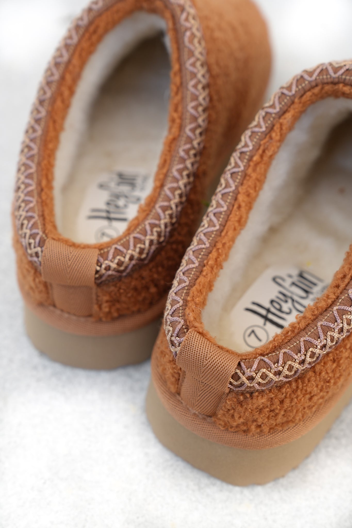 Corky's "Sleepy Head" Cozy Shearling Slip On Slippers with Embroidered Trim