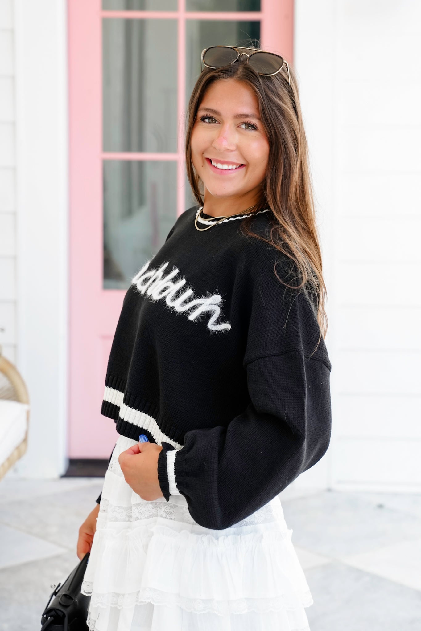 Long Sleeve Tinsel " Touch Down" Crop Sweater
