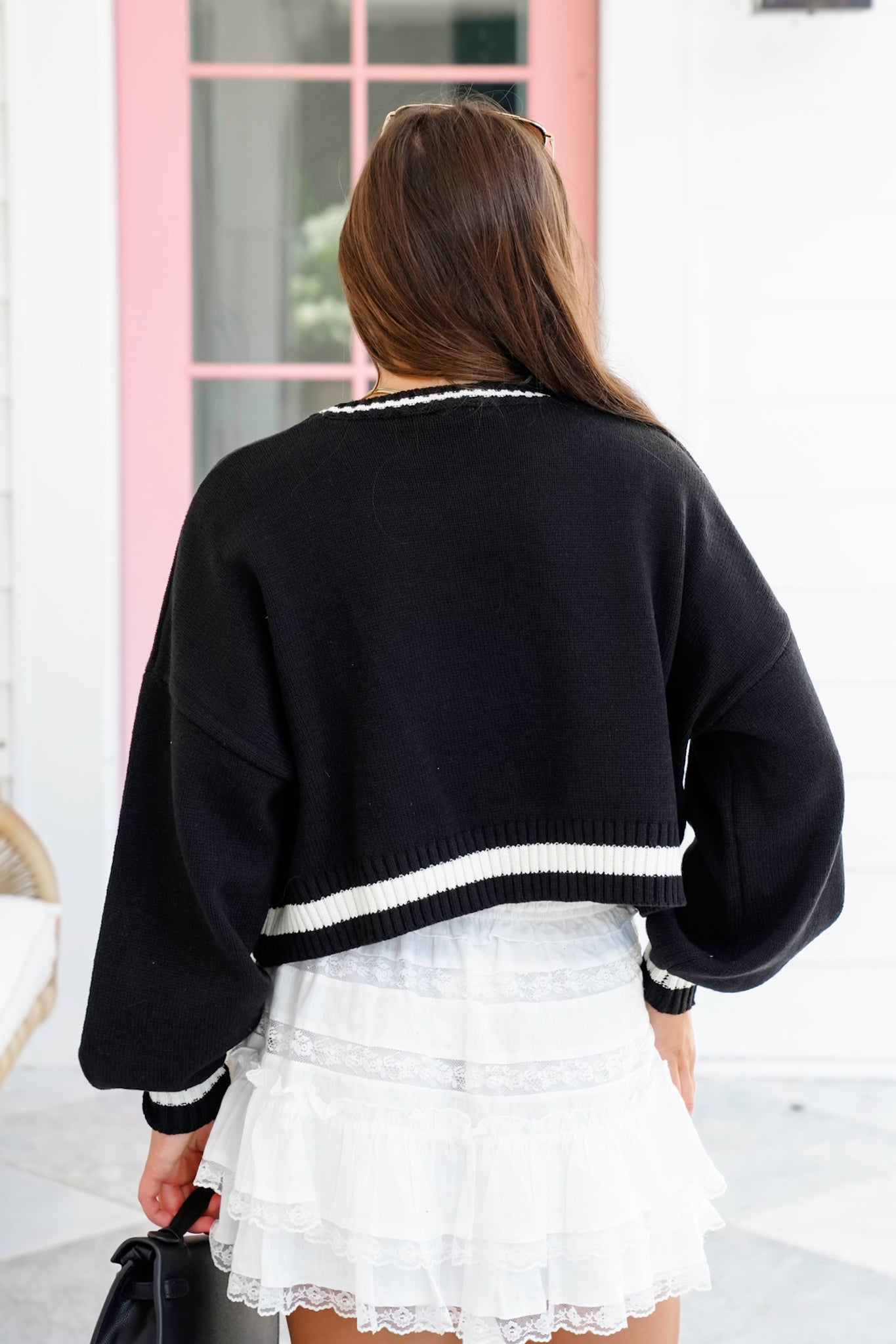 Long Sleeve Tinsel " Touch Down" Crop Sweater