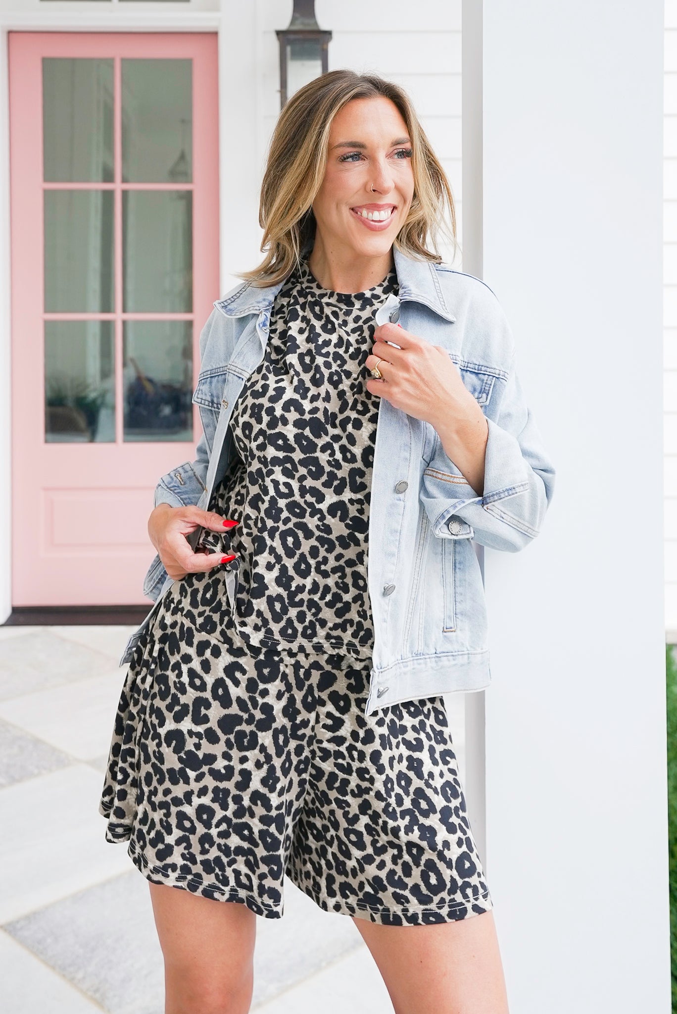 Leopard Knit Short Sleeve Top and Shorts Set