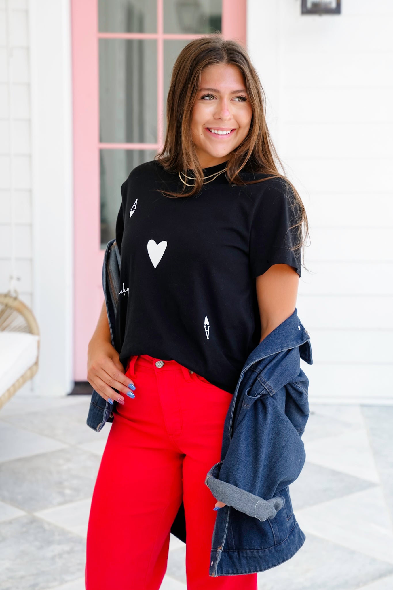 Black Short Sleeve Ace of Hearts Graphic Tee