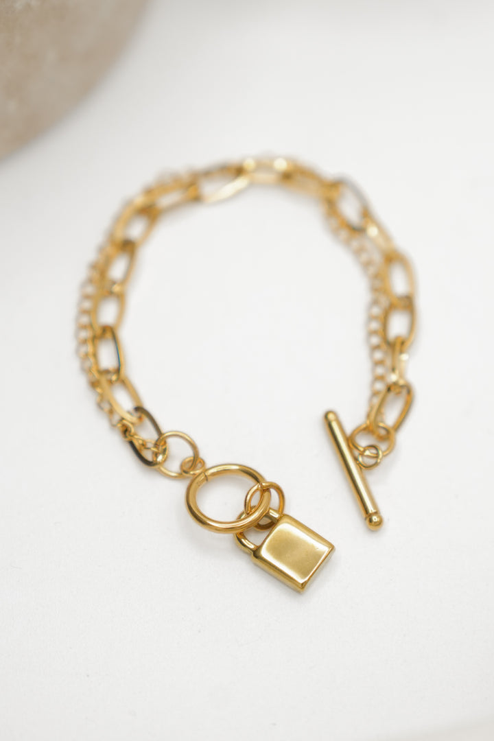 18k Non-Tarnish Stainless Steel Chain Lock Charm Bracelet