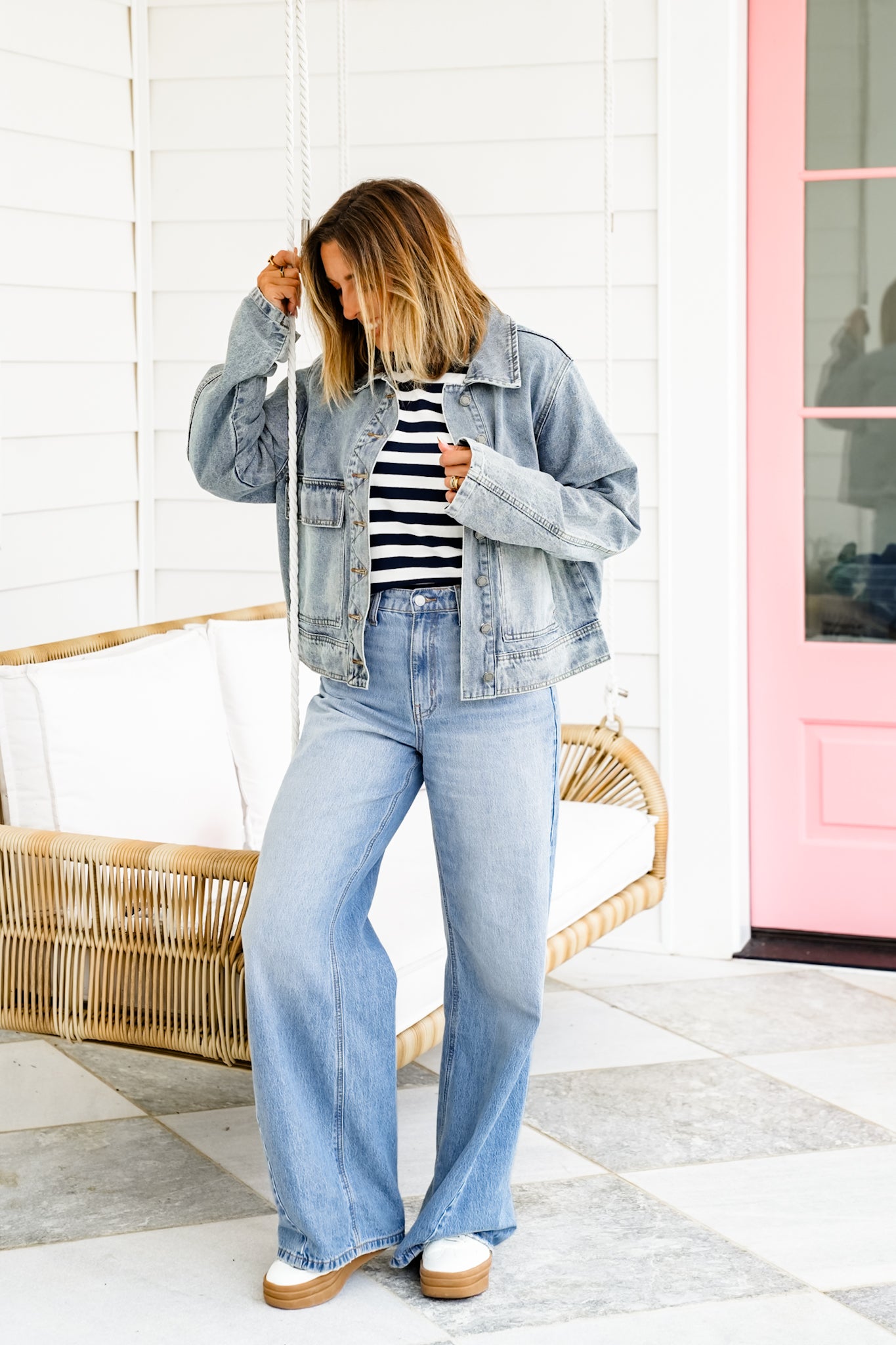 Striped Short Sleeve Round Neck Top
