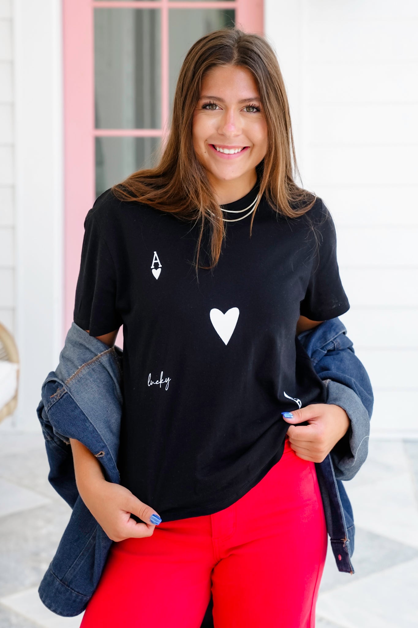 Black Short Sleeve Ace of Hearts Graphic Tee