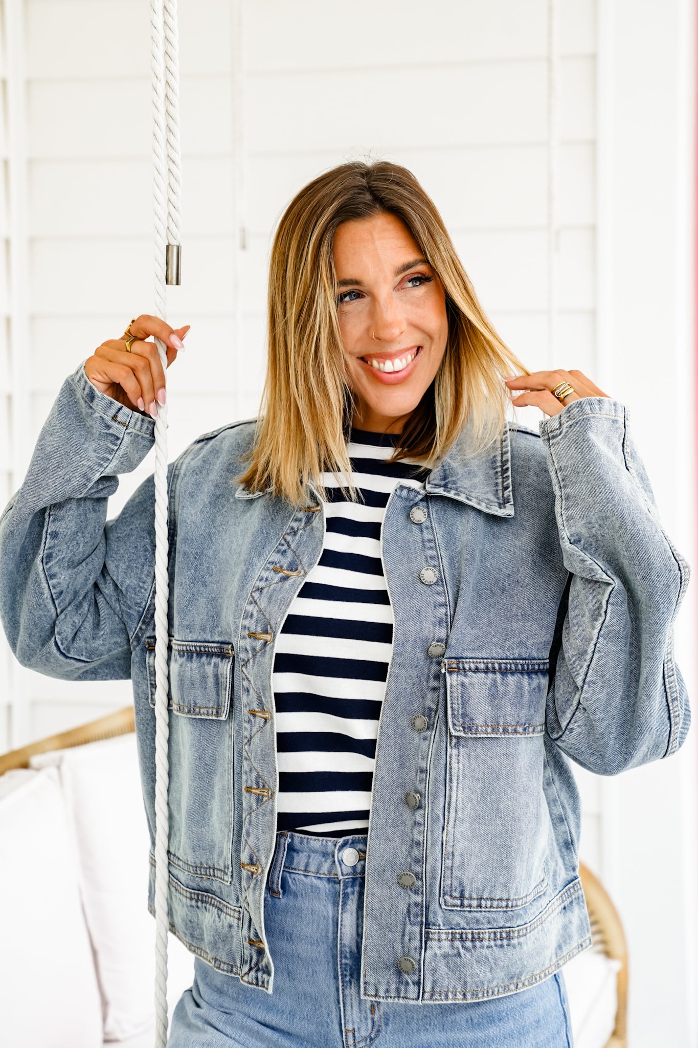 Striped Short Sleeve Round Neck Top