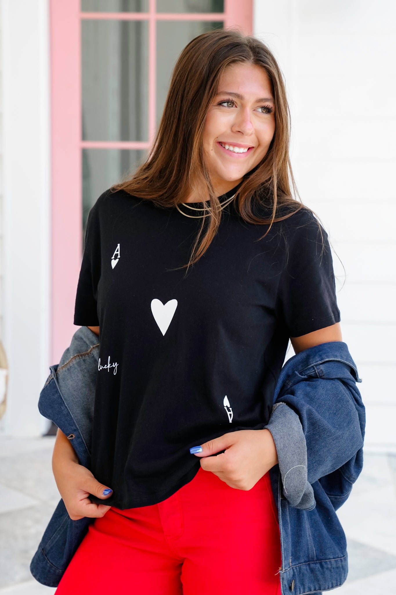 Black Short Sleeve Ace of Hearts Graphic Tee