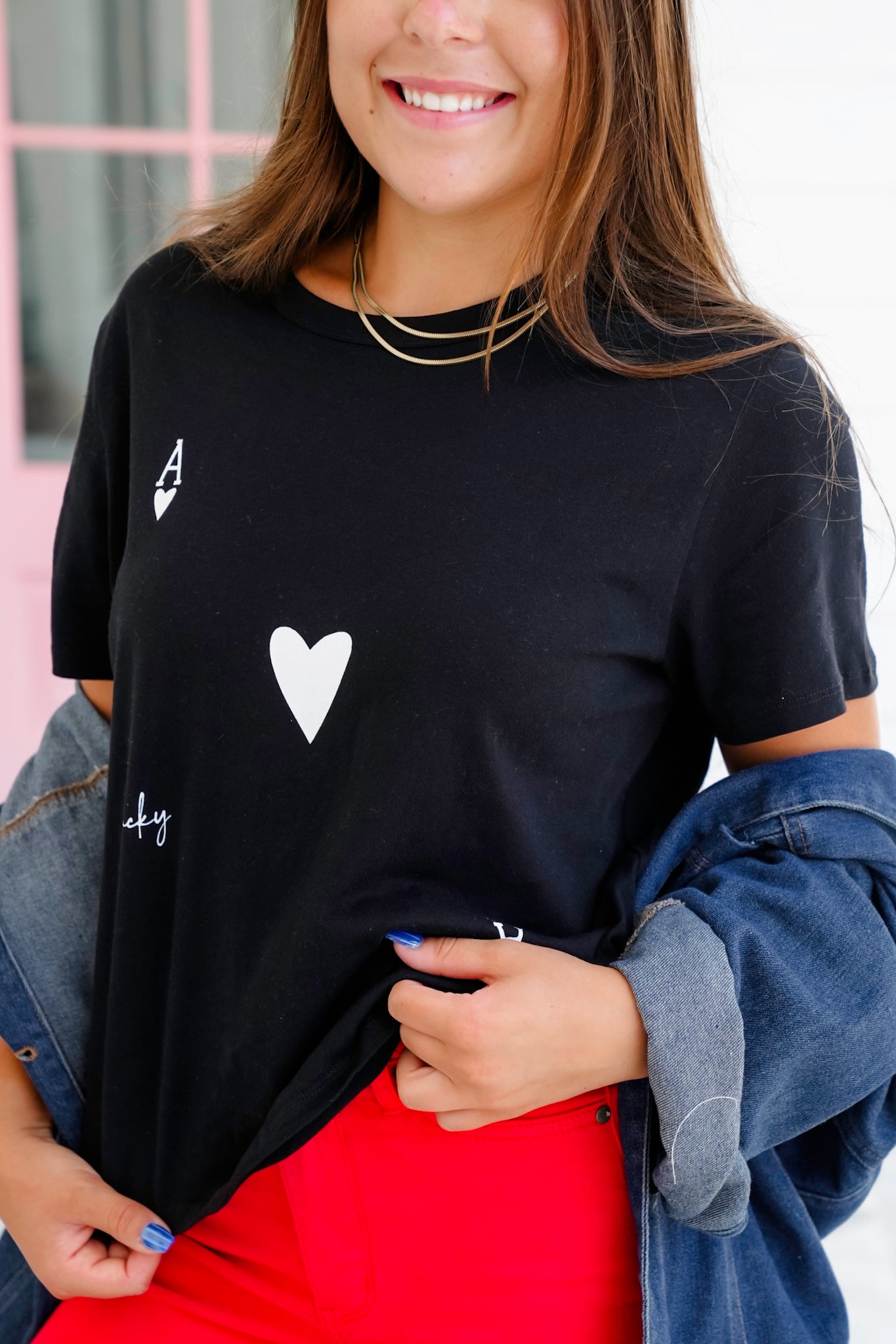 Black Short Sleeve Ace of Hearts Graphic Tee