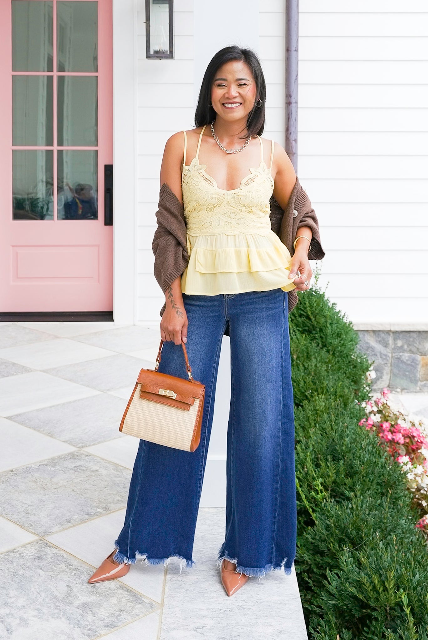 Yellow Sleeveless Layered Crop Top with Lace Detail