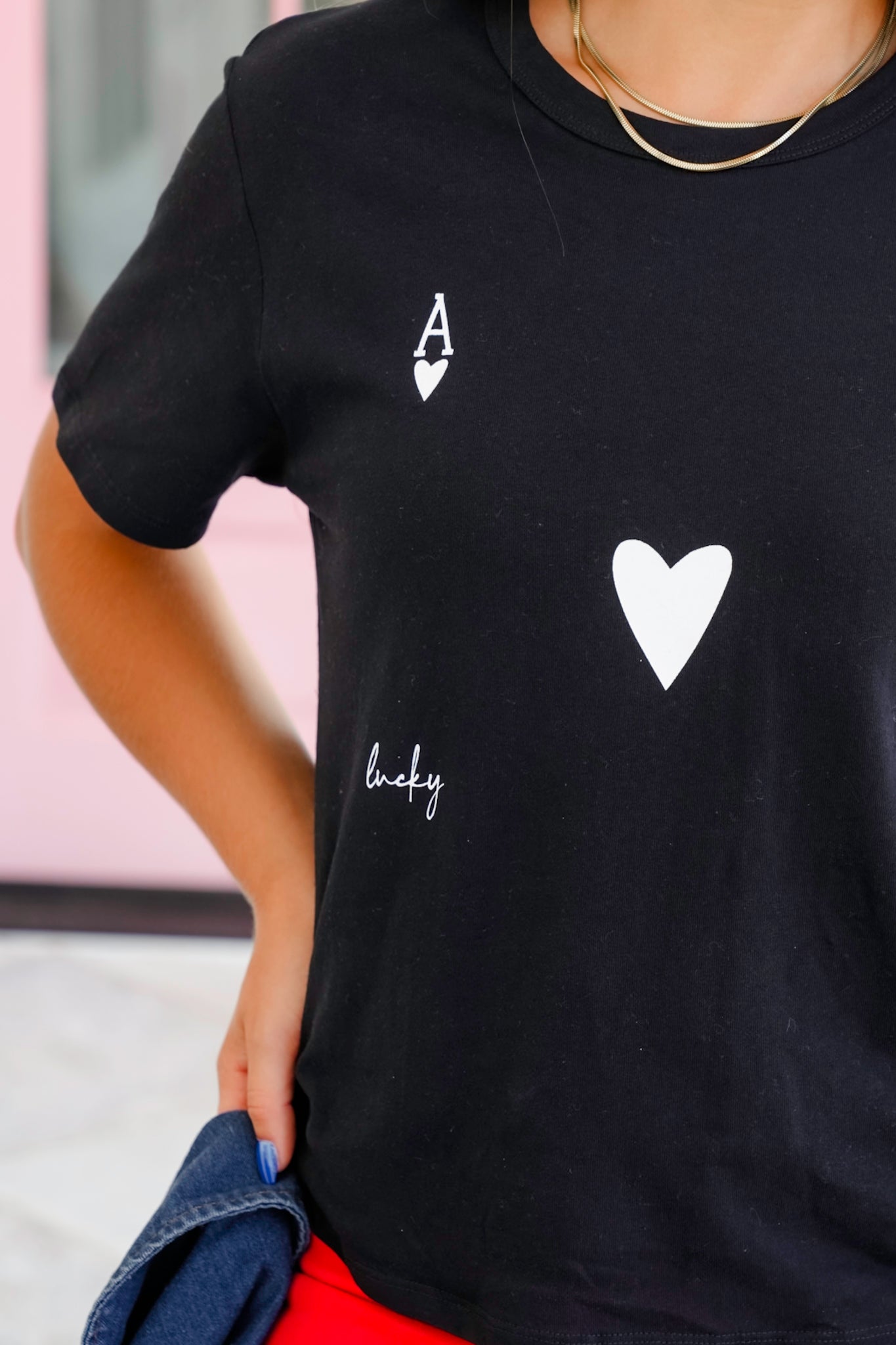 Black Short Sleeve Ace of Hearts Graphic Tee