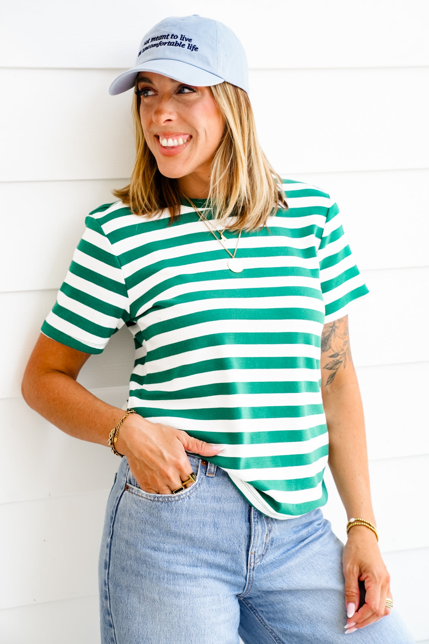 Striped Short Sleeve Round Neck Top