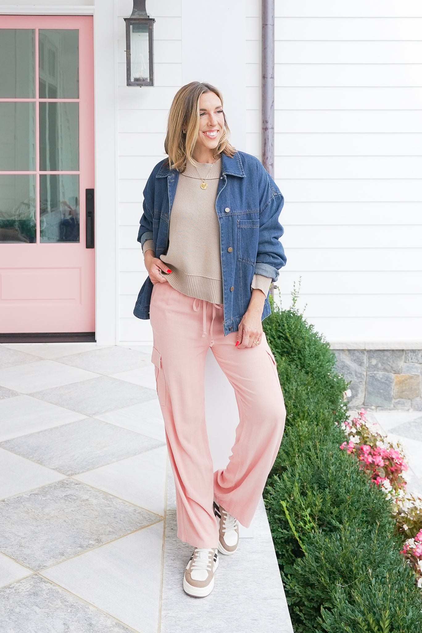 Linen Blend Elastic Waist Cargo Pants