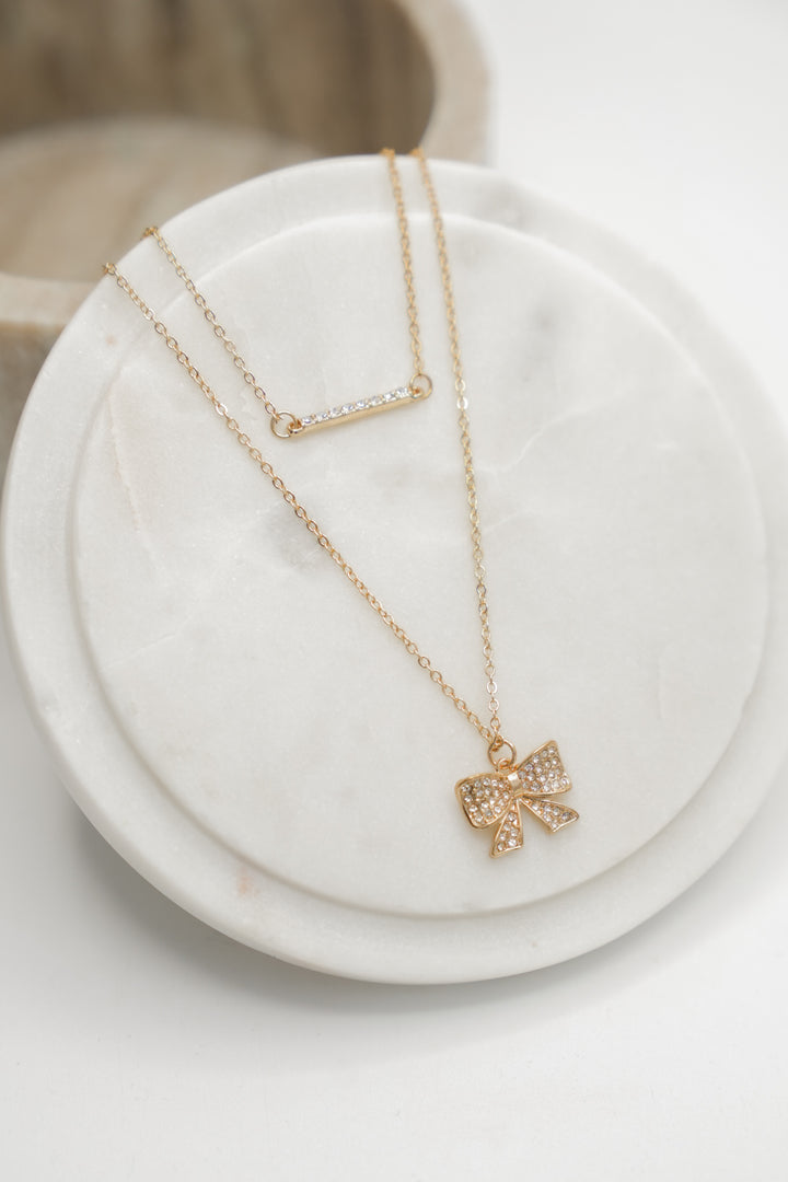 3 Row Bar and Bow Pendant Necklace