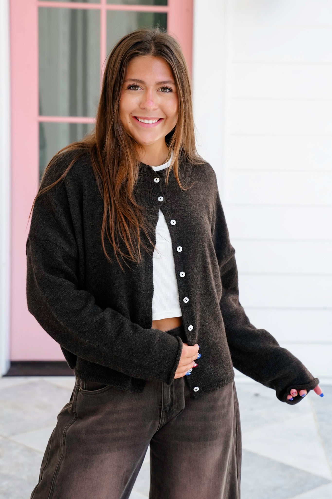 Chocolate Long Sleeve Button Down Cardigan