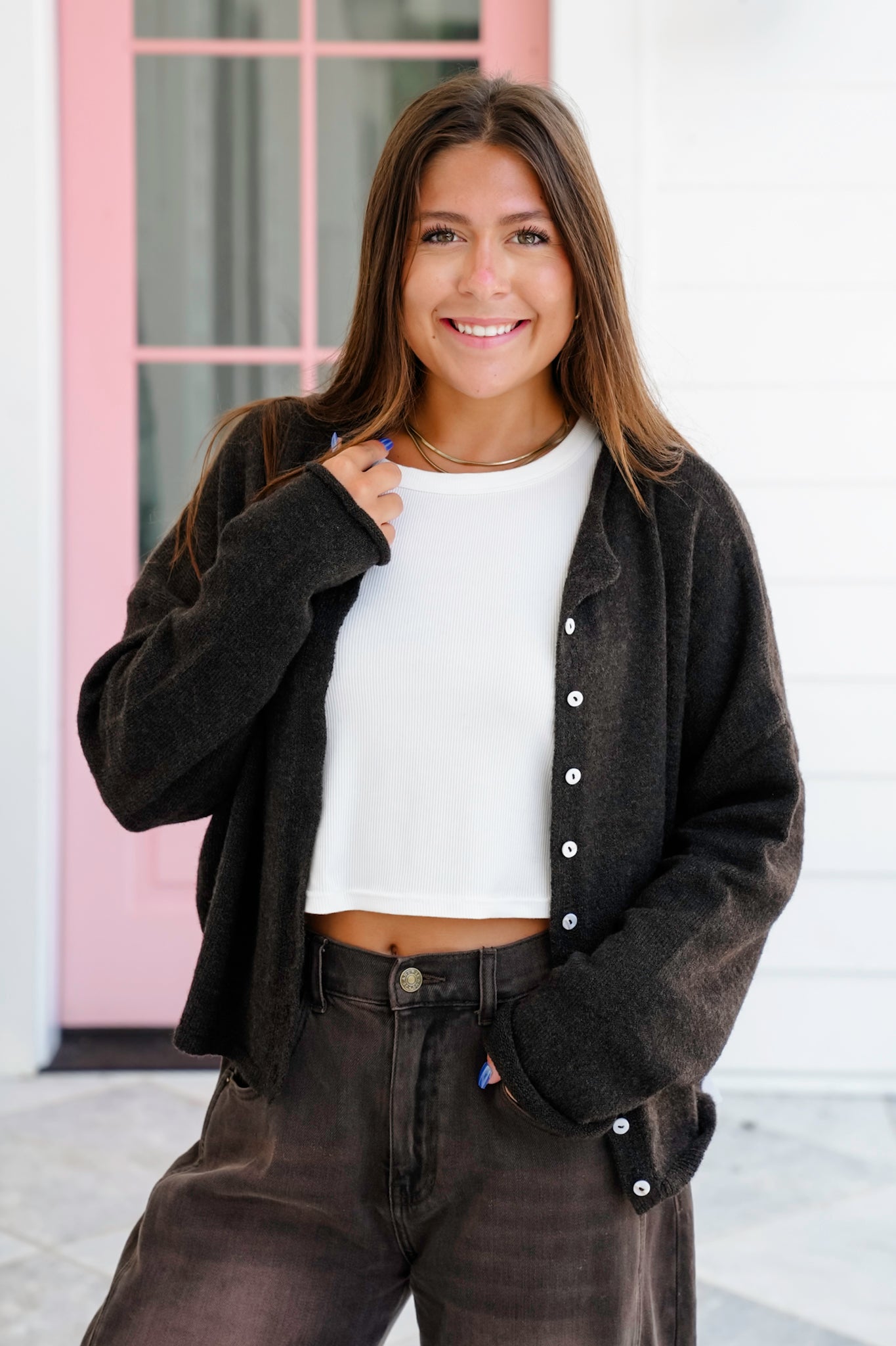 Chocolate Long Sleeve Button Down Cardigan