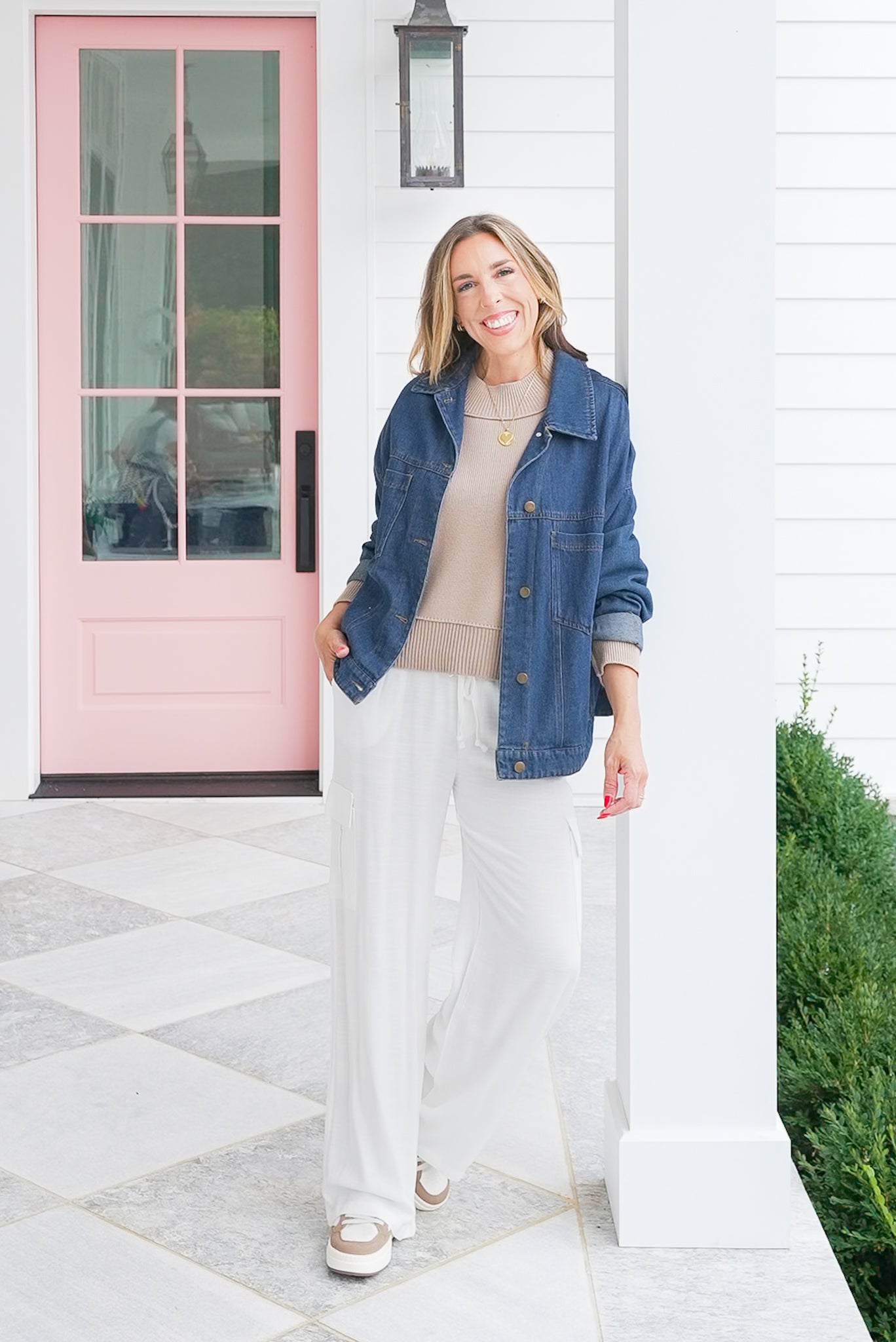 Linen Blend Elastic Waist Cargo Pants