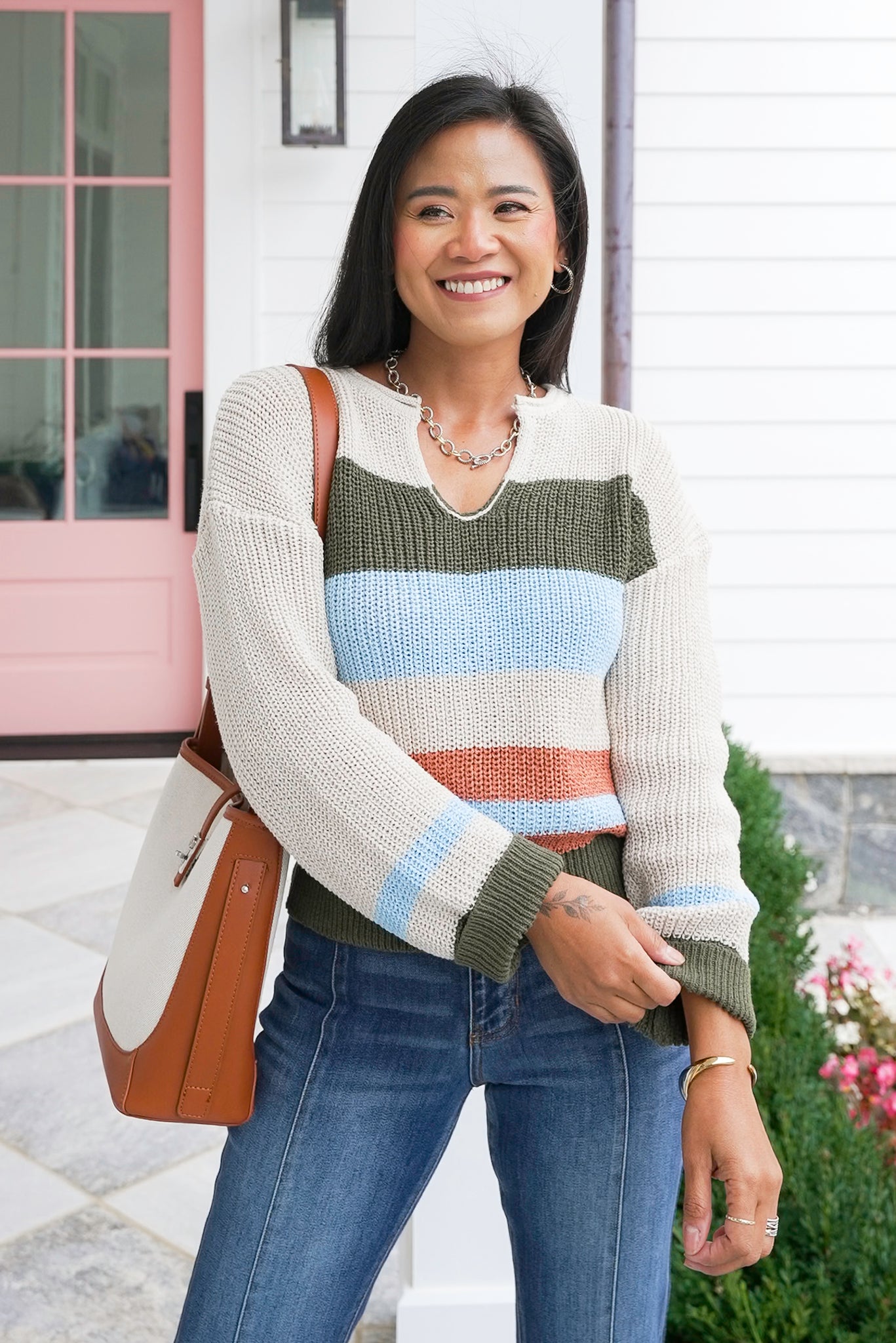 Striped Long Sleeve Knit Sweater