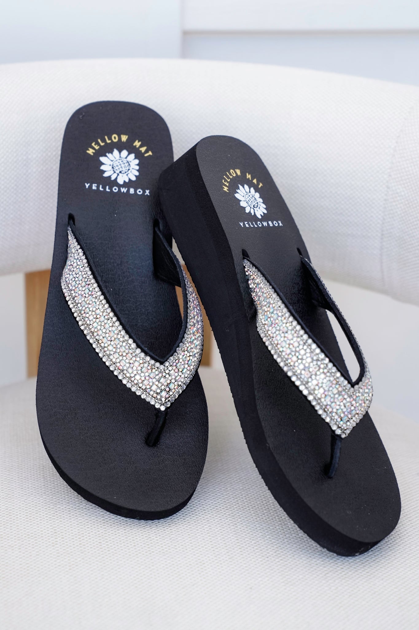 Yellow Box Rhinestone Wedge Flip Flop Sandals