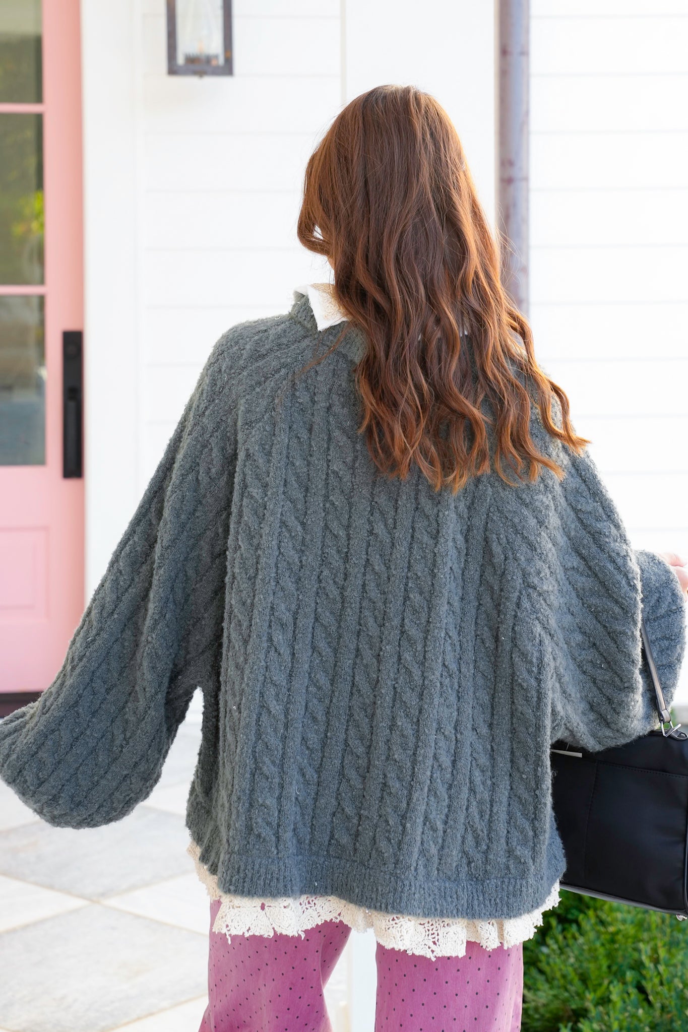 POL Acrylic Long Sleeve Collared Sweater with Crocheting