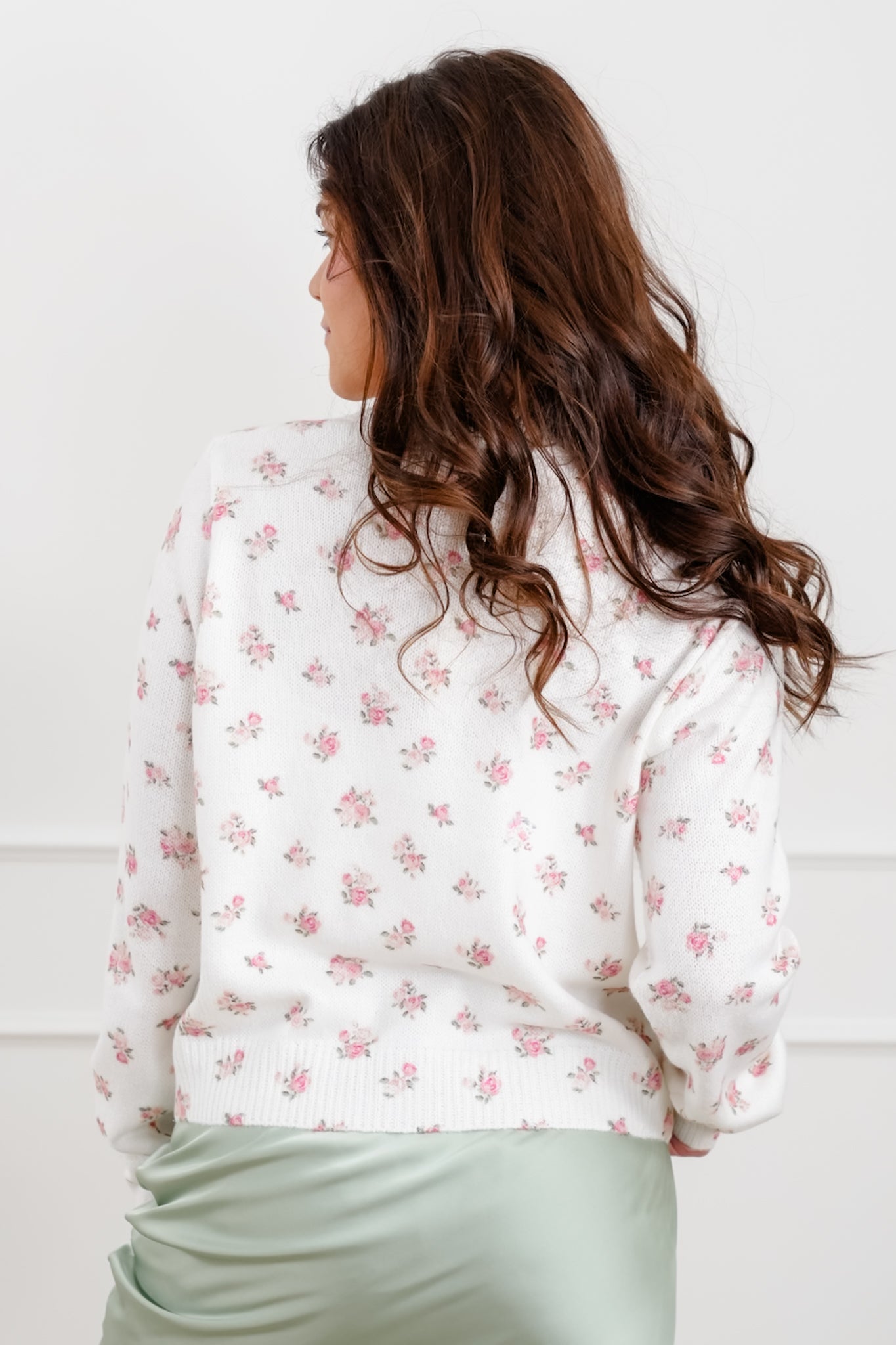 Floral Print Long Sleeve Button Up Cardigan Sweater