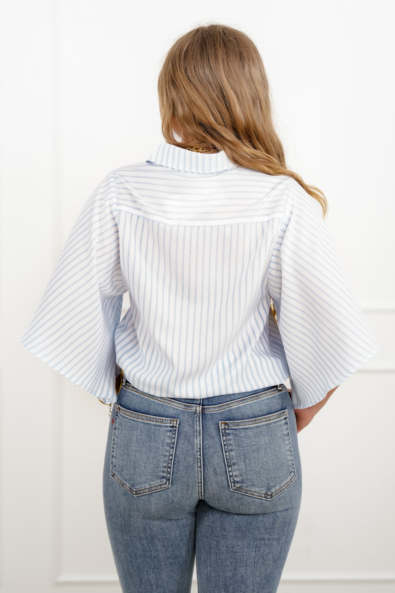 Stripe Kimono Sleeve Button Down Top