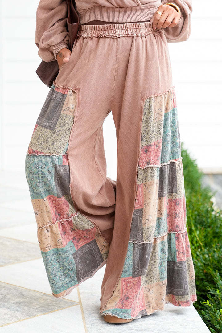 Mineral Wash Elastic Waist Pant with Patchwork