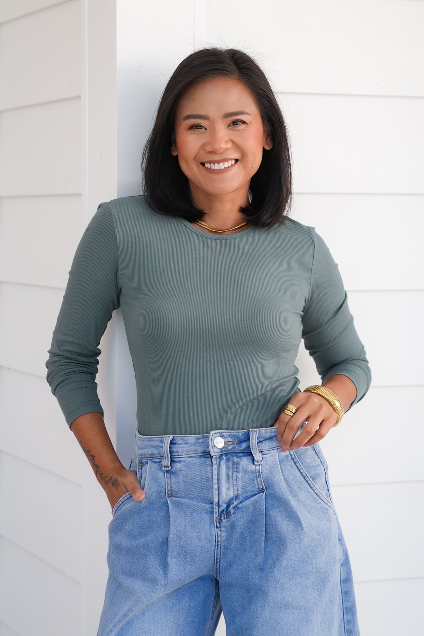 Door Buster! Plus/Reg Ribbed Knit Long Sleeve Crew Neck Top