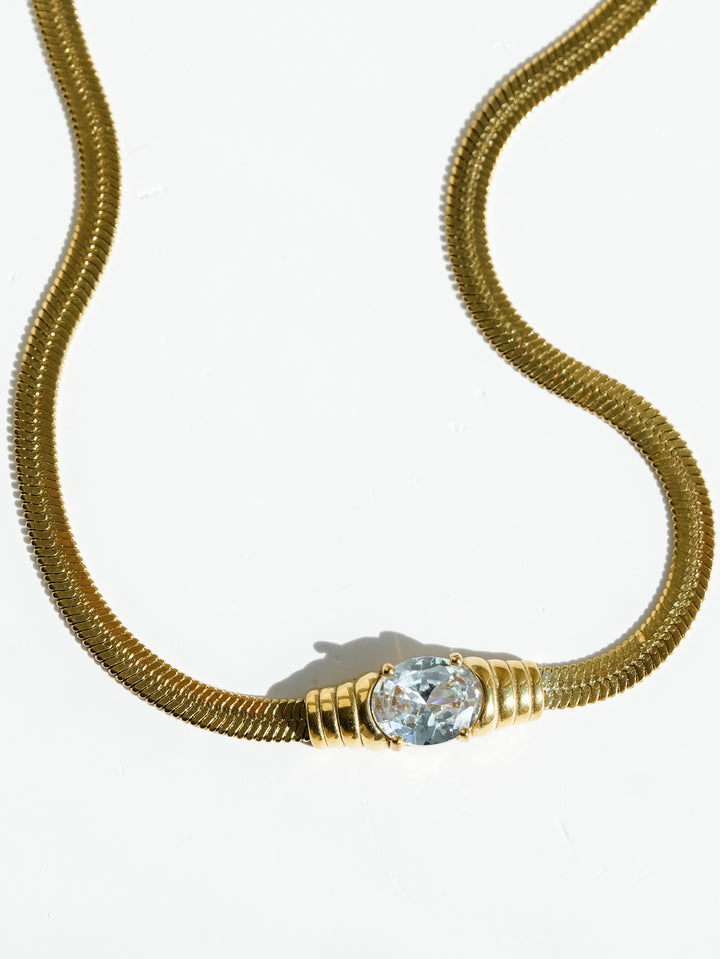 The Paloma Gold Herringbone Snake Chain Necklace With Crystal - Freckled Poppy