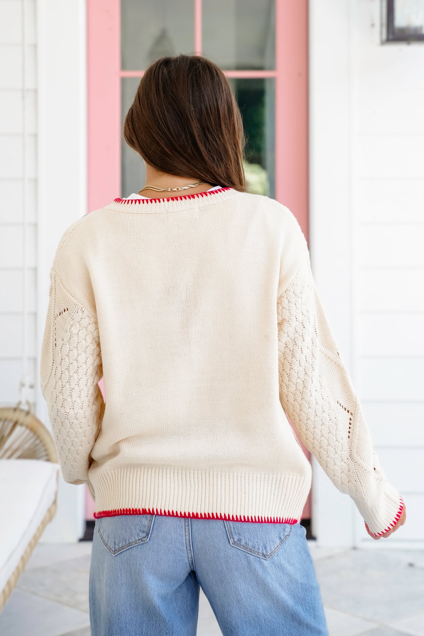 Long Sleeve Button Down Cardigan with Floral Embroidery Detail