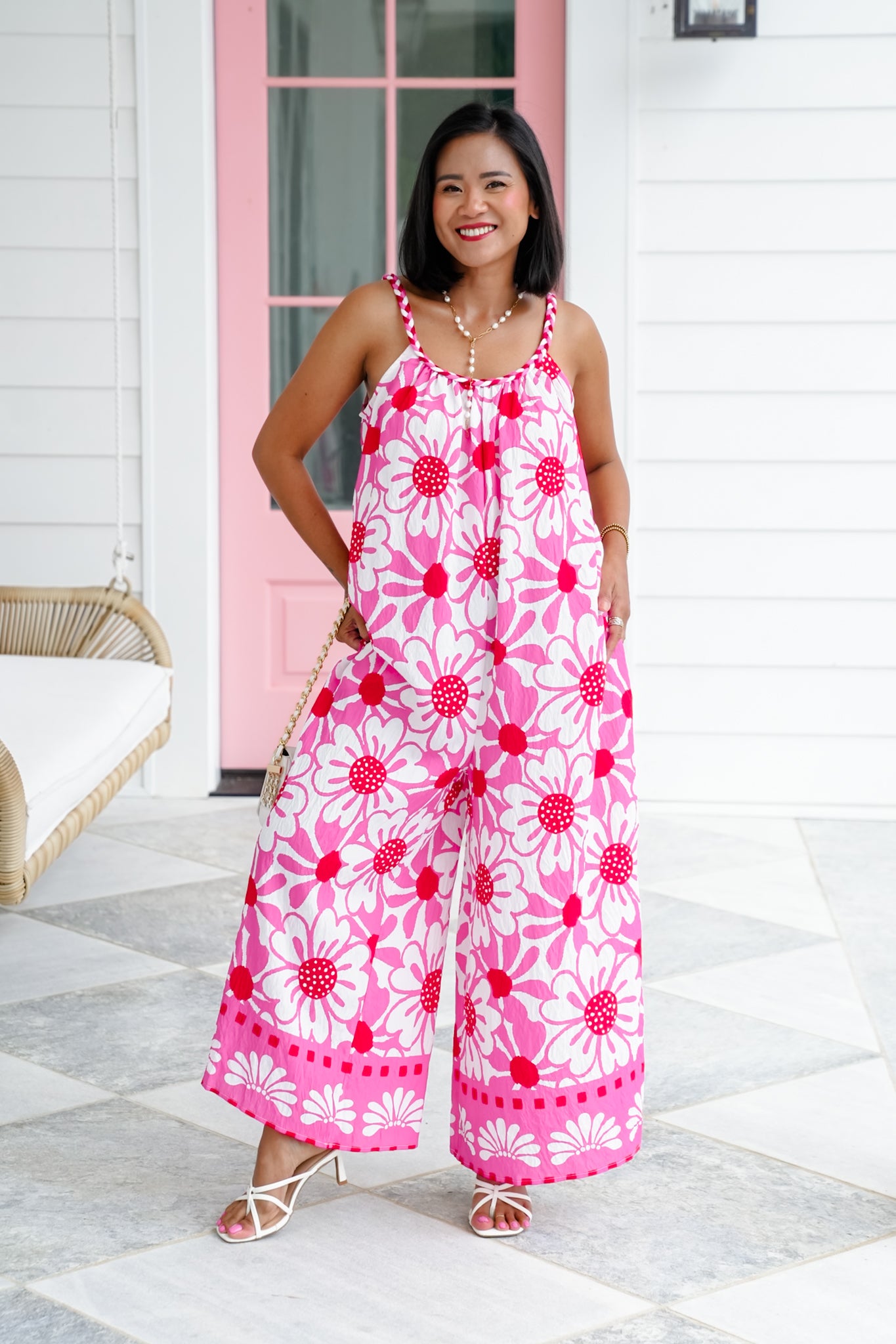 Plus/Reg Floral Printed Sleeveless Wide Leg Jumpsuit