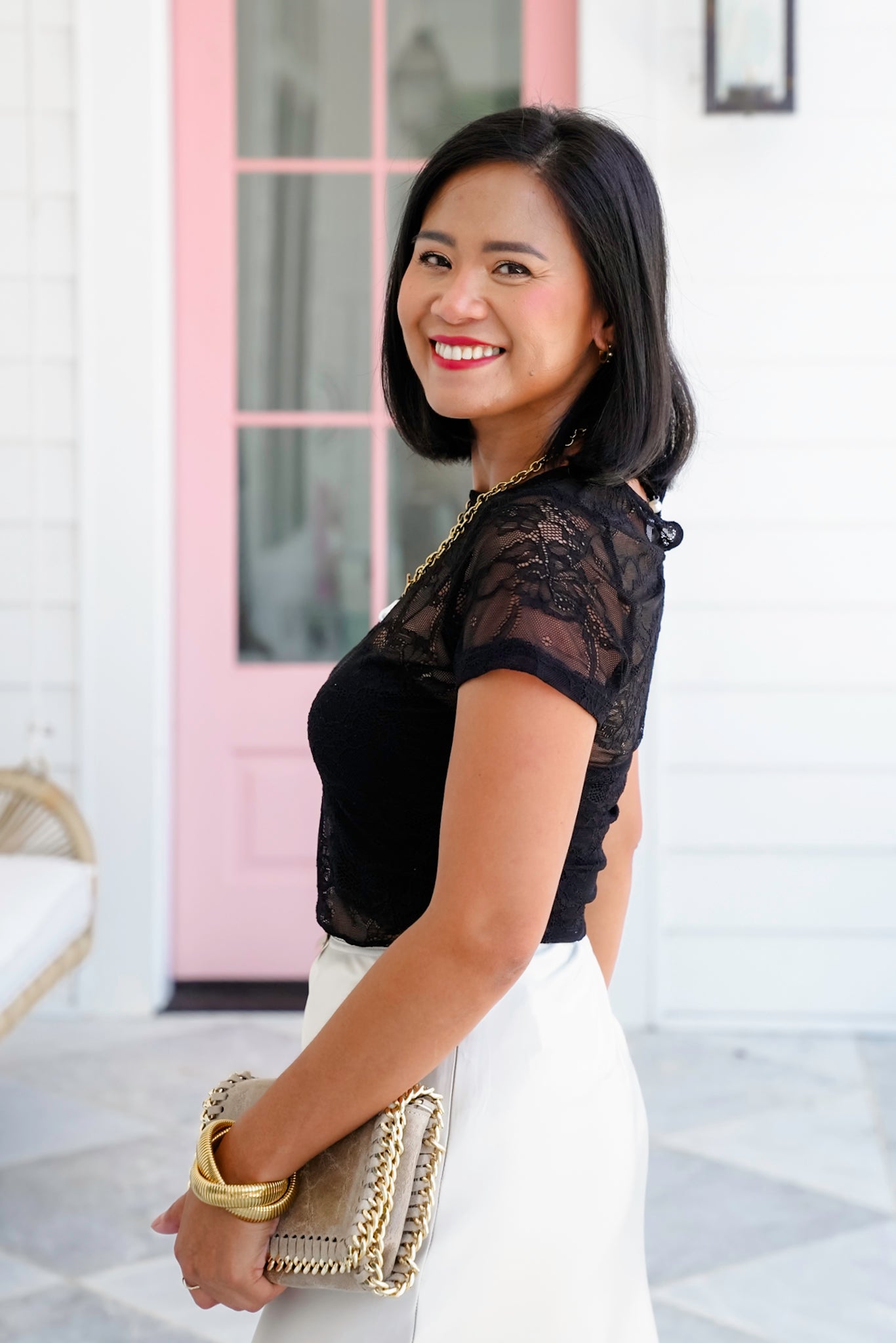 Plus/Reg Floral Lace Short Sleeve Round Neck Top