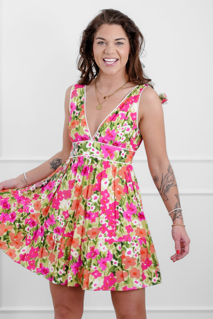 Floral Sleeveless Deep V-Neck Dress