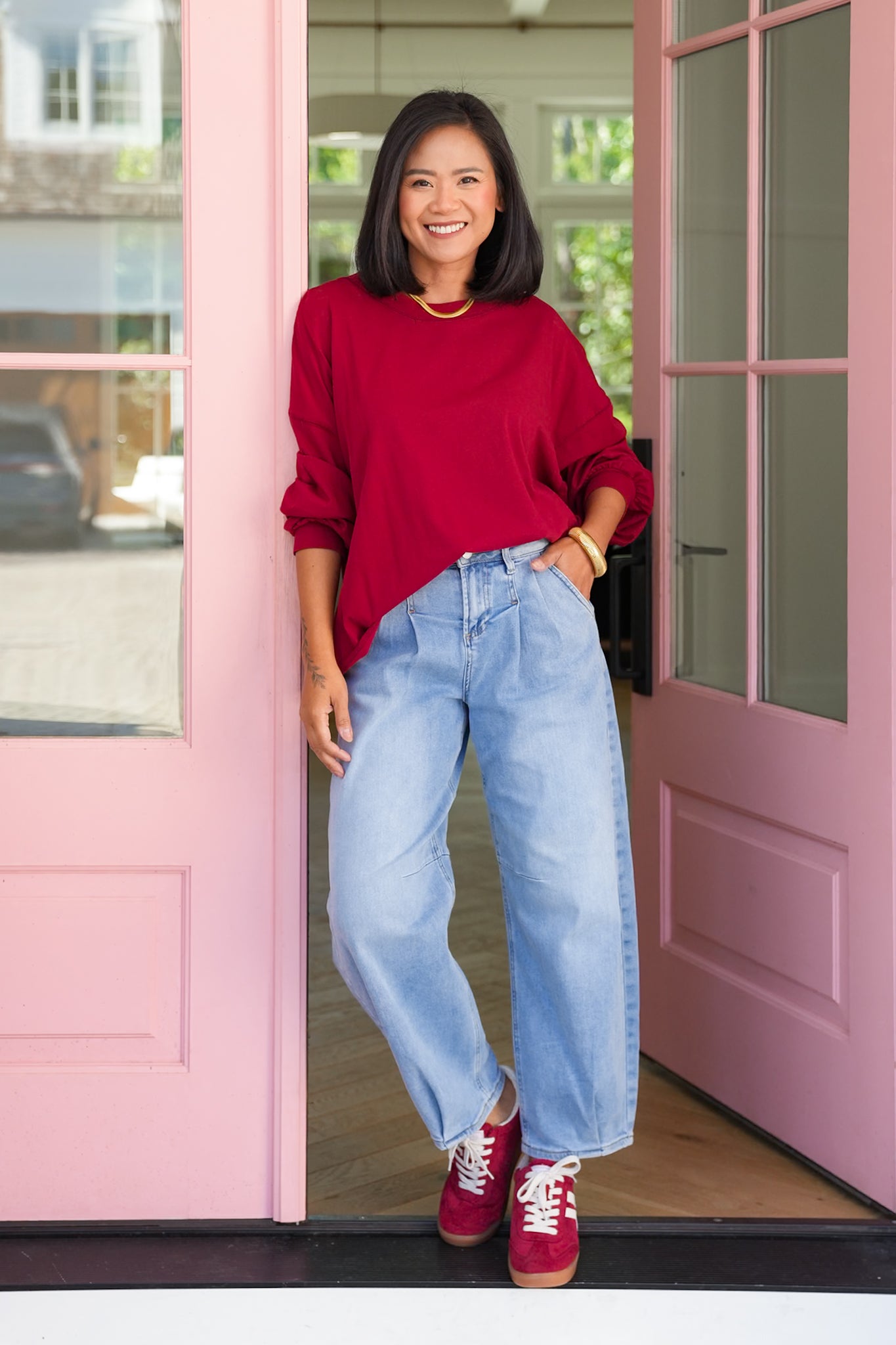 Door Buster! Plus/Reg Solid Cotton Long Sleeve Crew Neck Top