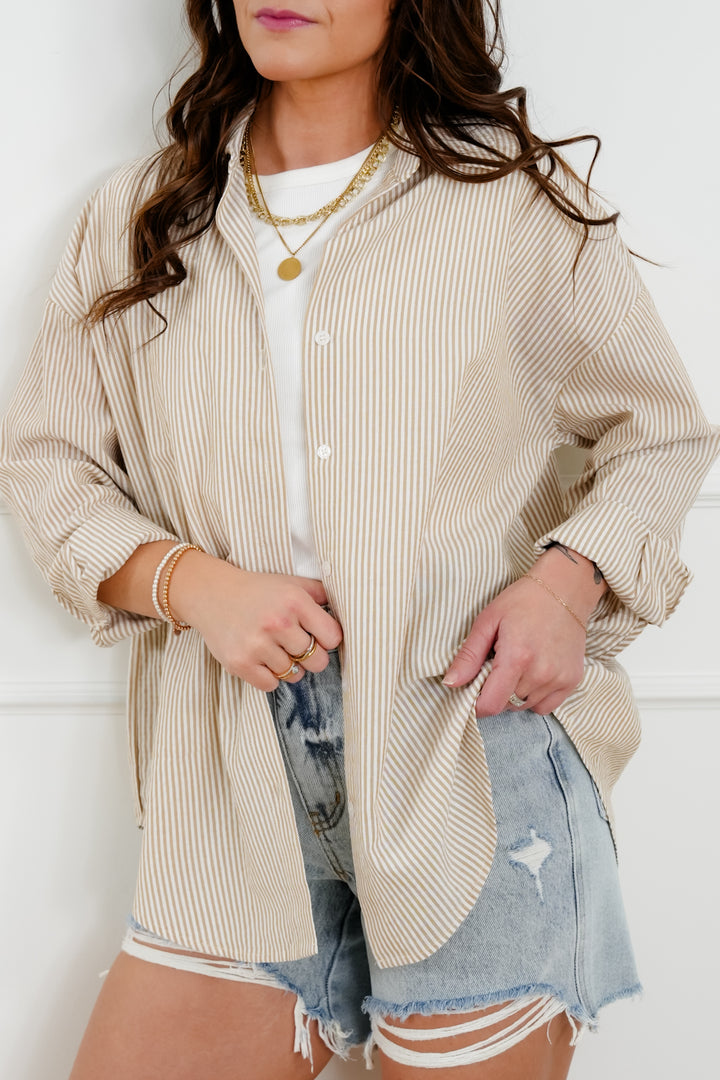 Striped Long Sleeve Button Down Top