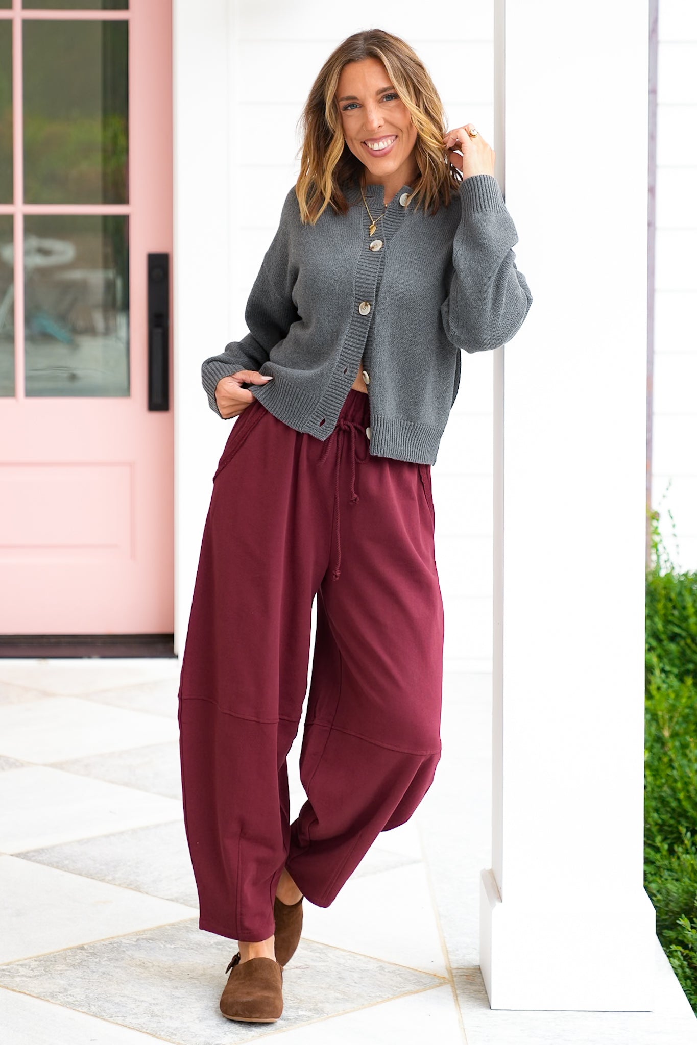Elastic Waist Knit Barrel Pants with Side Pockets
