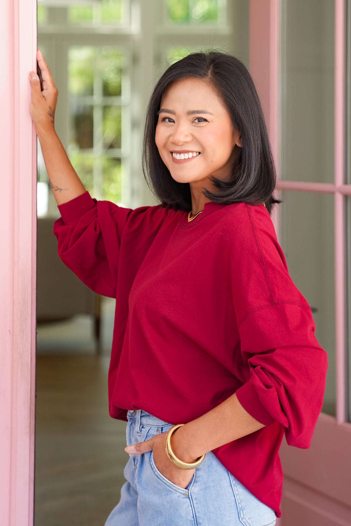 Door Buster! Plus/Reg Solid Cotton Long Sleeve Crew Neck Top
