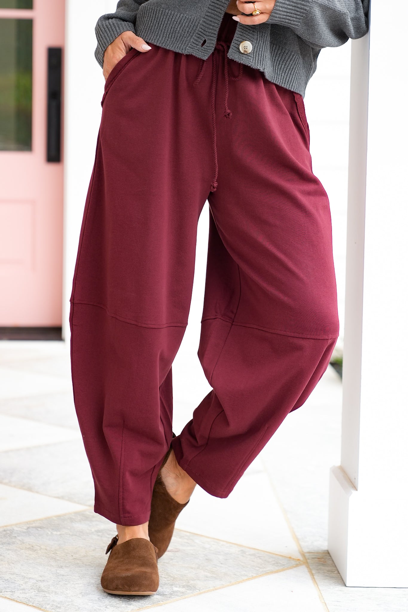 Elastic Waist Knit Barrel Pants with Side Pockets