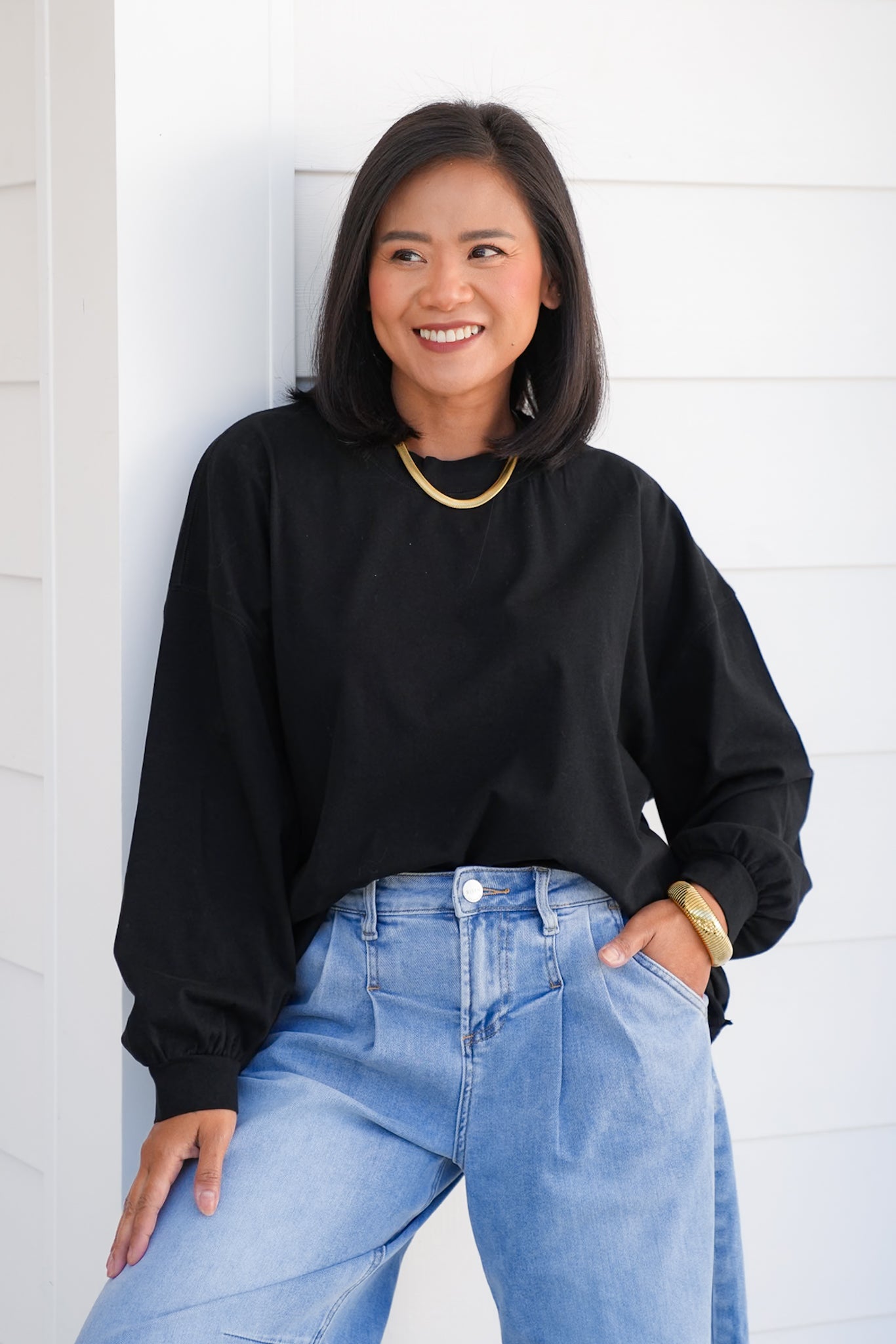 Door Buster! Plus/Reg Solid Cotton Long Sleeve Crew Neck Top