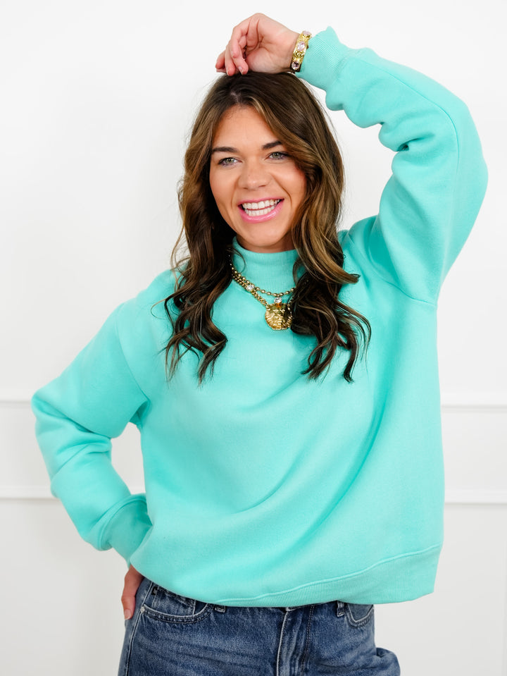 Plus/Reg Solid Long Sleeve Mock Neck Pullover Sweatshirt