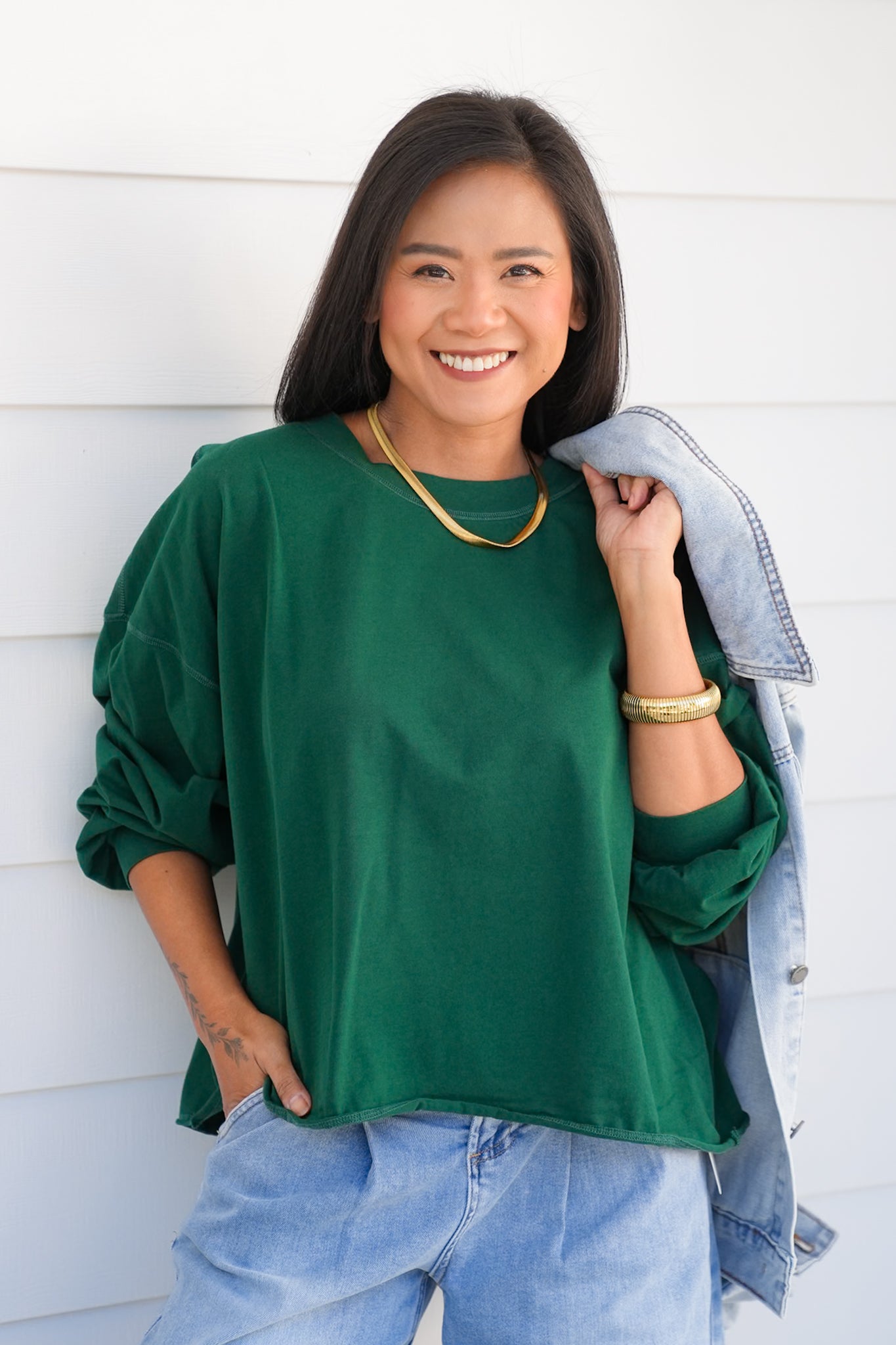 Door Buster! Plus/Reg Solid Cotton Long Sleeve Crew Neck Top