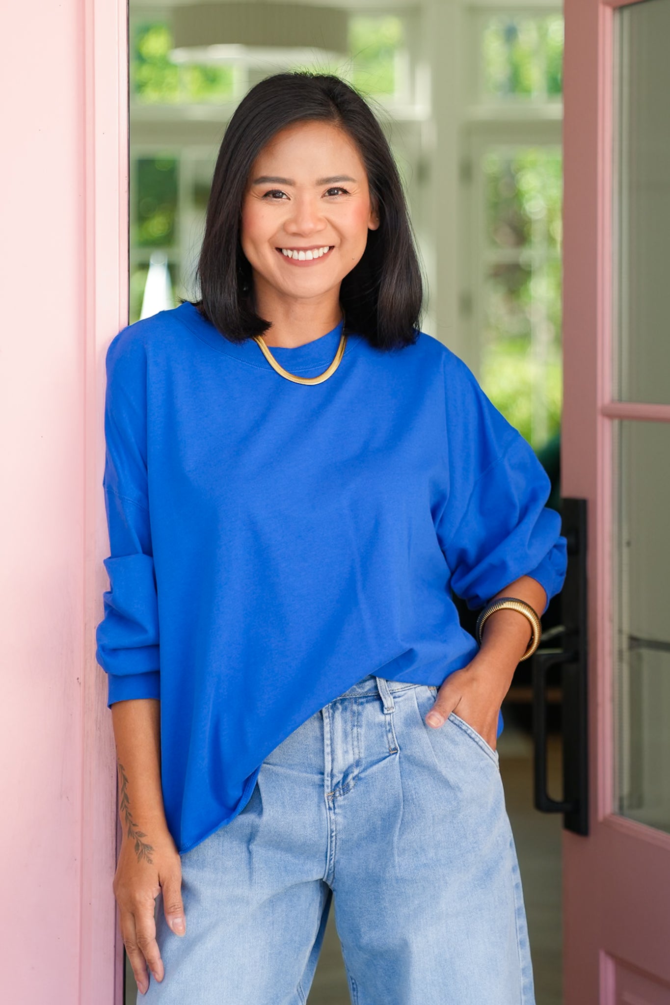 Door Buster! Plus/Reg Solid Cotton Long Sleeve Crew Neck Top