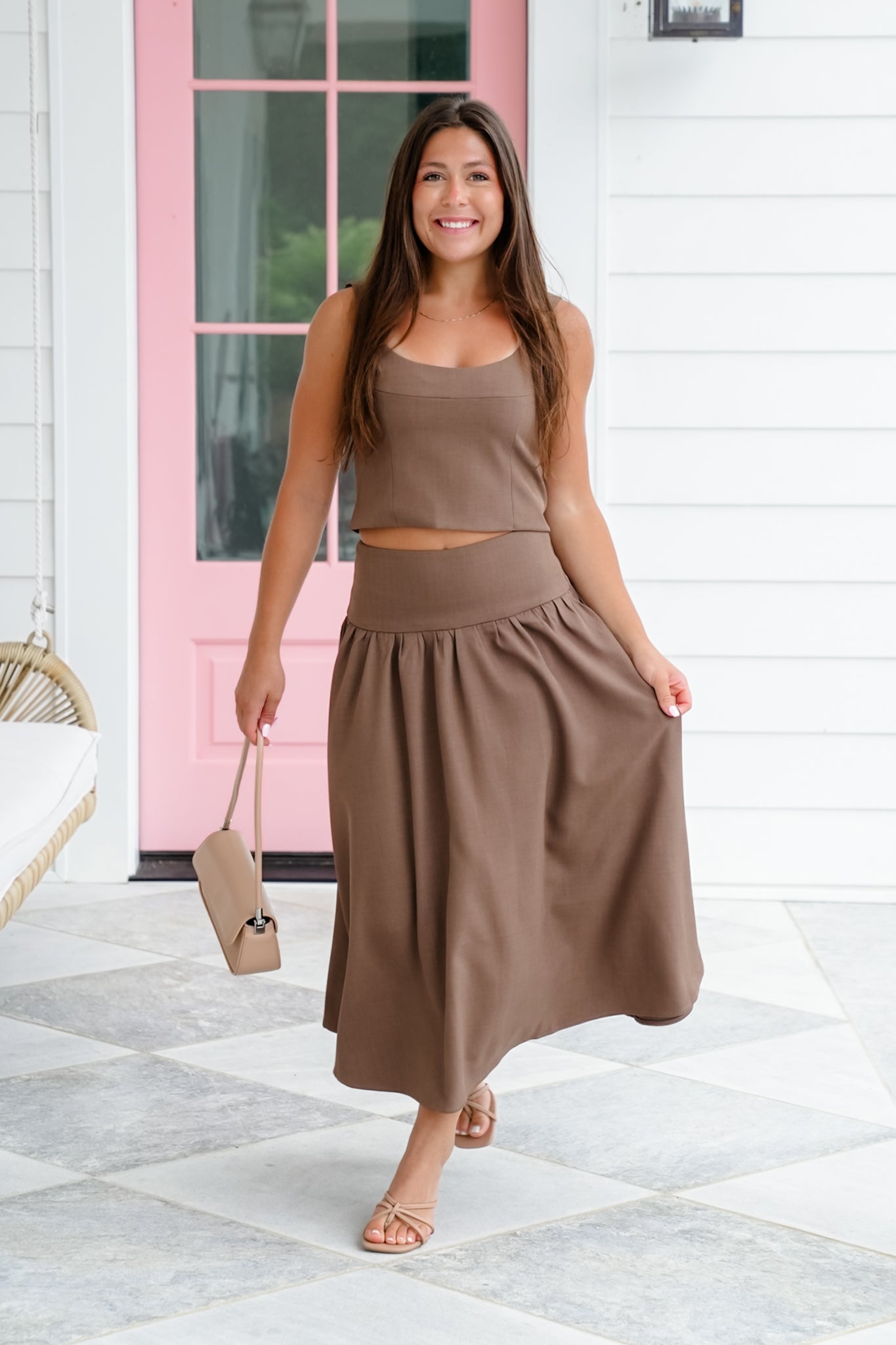 Brown Sleeveless Cropped Top with Zipper Back Detail
