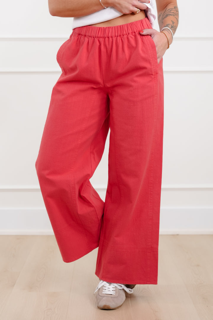 Solid Color Elastic Waste Wide Leg Pants
