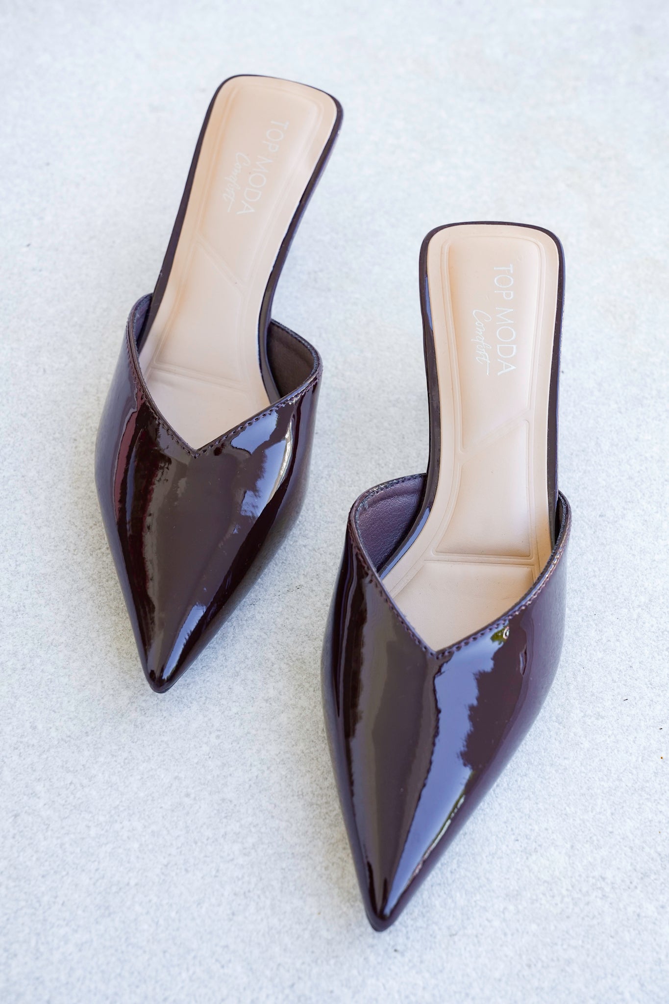 Vegan Patent Leather Kitten Heel Closed Toe Mules