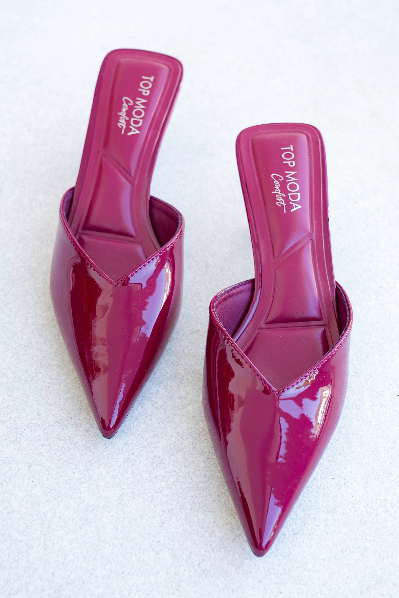 Vegan Patent Leather Kitten Heel Closed Toe Mules