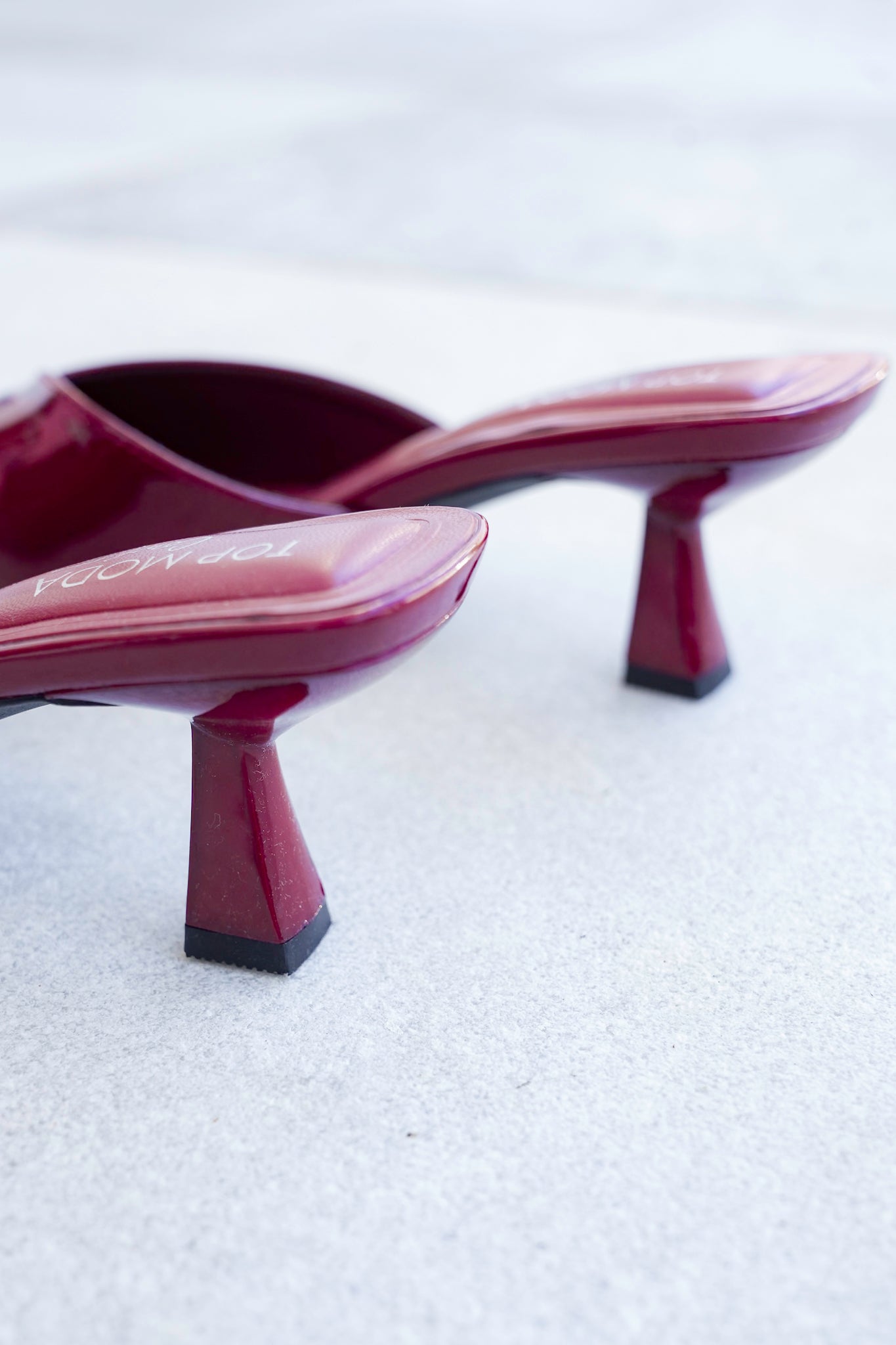 Vegan Patent Leather Kitten Heel Closed Toe Mules