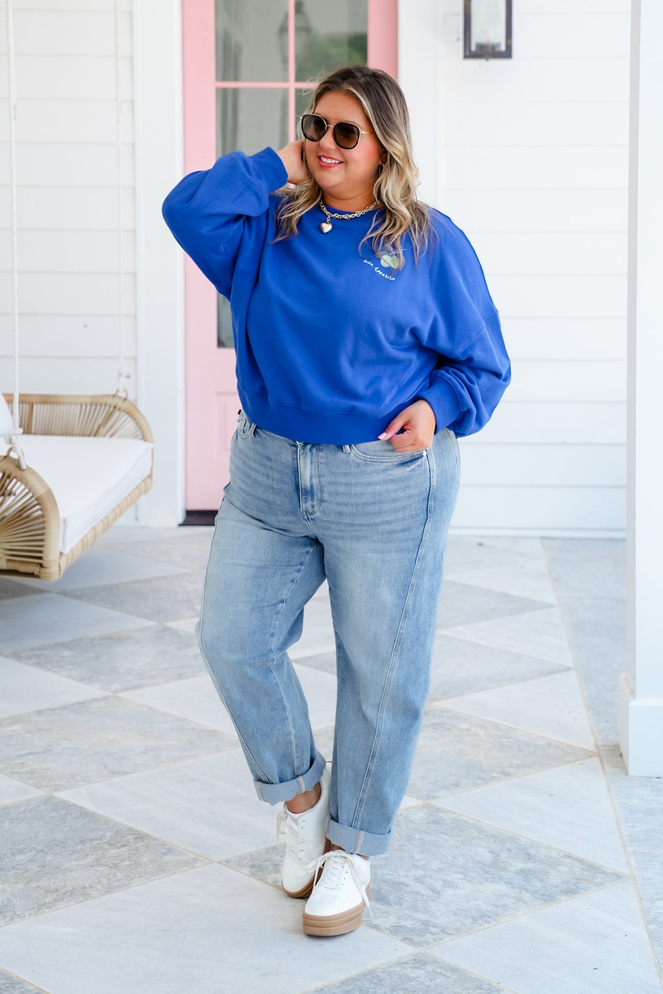 Long Sleeve Crew Neck Sweatshirt with Fruit and Lobster "Buon Appetito"