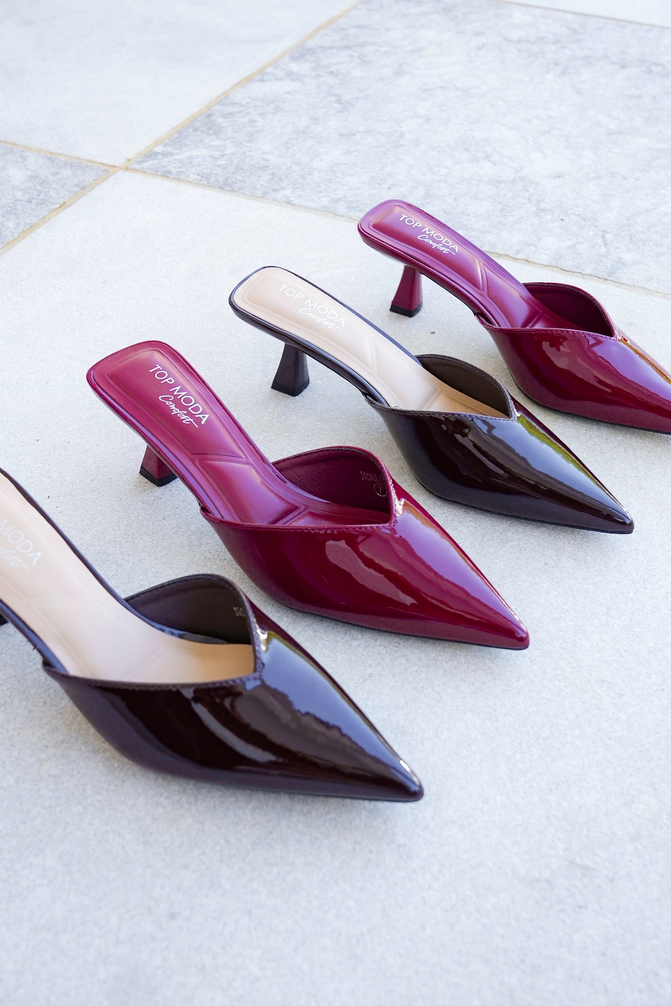 Vegan Patent Leather Kitten Heel Closed Toe Mules