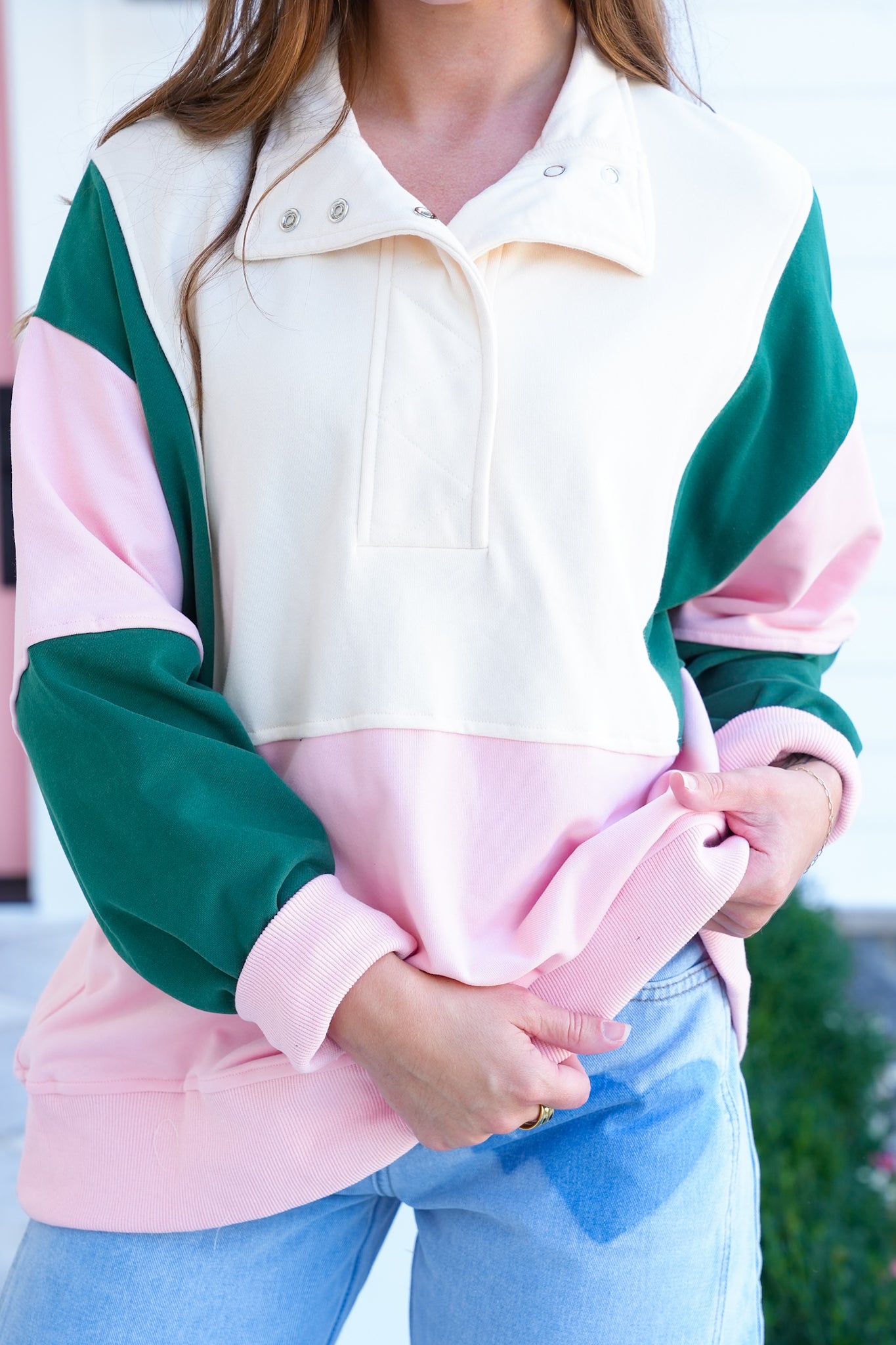 Color Block Long Sleeve Pullover Sweatshirt